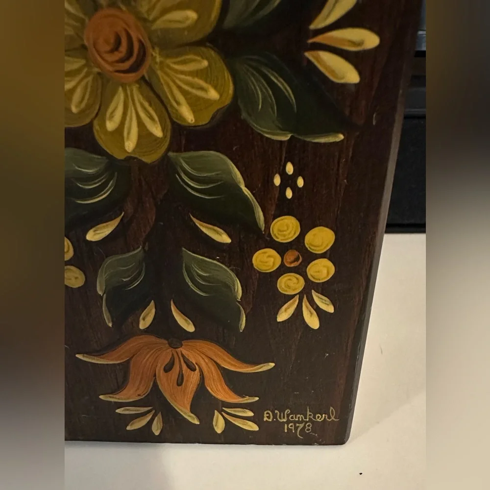 Vintage Artisan Signed D. Wankerl Hand Painted Wood Knife Rack Holder Folk Art
